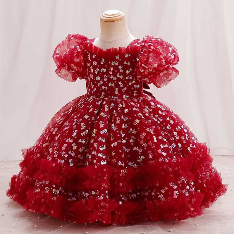 Fashion princess dress girls mesh lace short sleeved baby ball dress summer childrens dress 1-6 years oldW240720