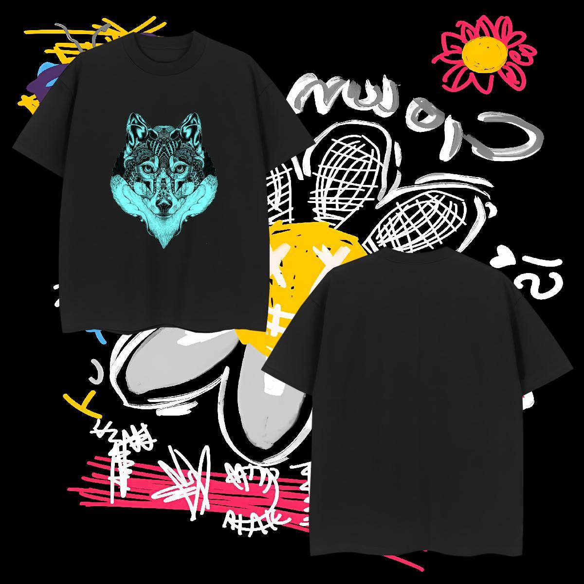 New Man T Shirts 230g 100% Cotton wolf Beach Top Tees Round Neck Short Sleeve Brand Men Clothes T-Shirt Oversized 3XL 4XL