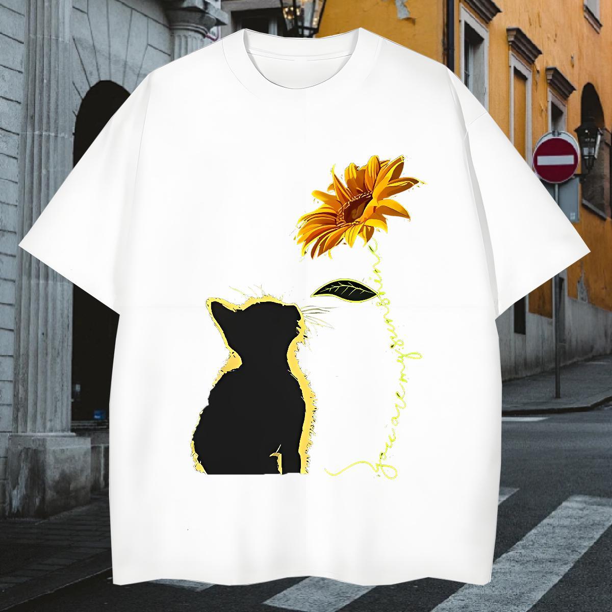 T-Shirts 230g 100% Cotton cat Beach Breathable Short Sleeve White Plus Size Men Tshirts Fashion Casual Unisex Polos