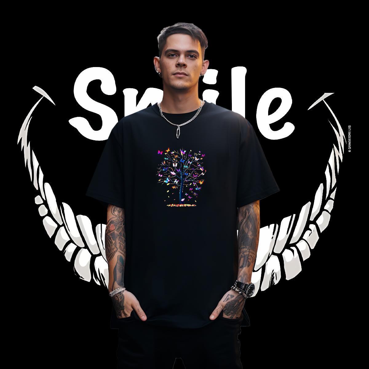 DIY Man T Shirts 230g 100% Cotton Butterfly Street wear Hip Hop Tops Tees Pure Cotton Designer Tshirt for Man Woman Plus Size Custom