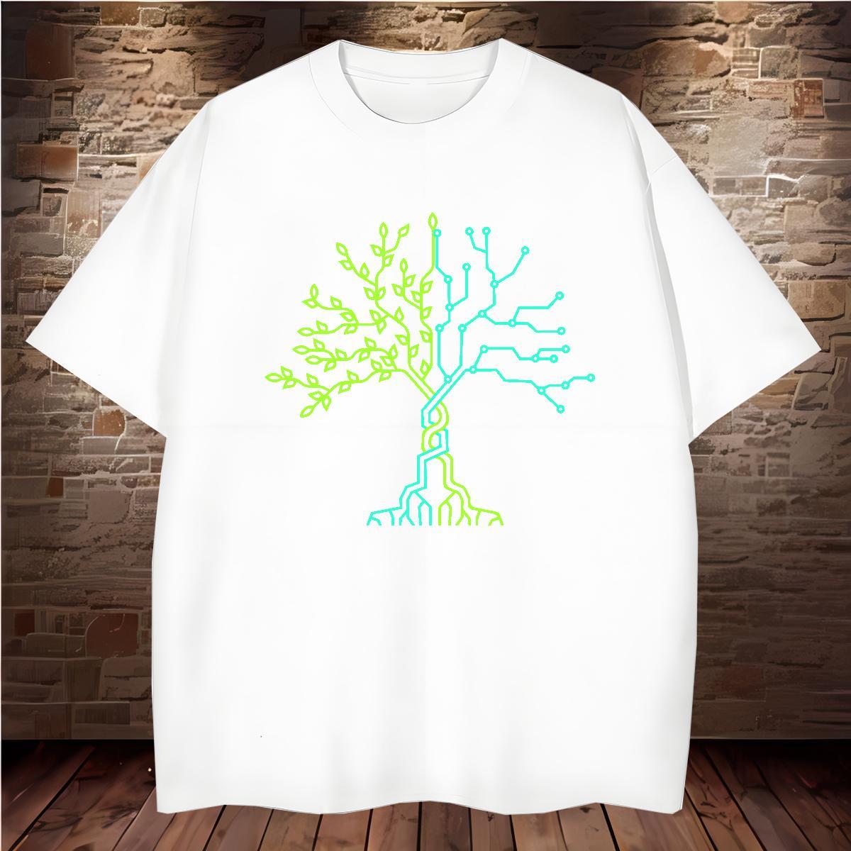 Mens T Shirts 230g Pure Cotton tree Anime Printing Street Breathable Short Sleeve Customized Print Mens Tshirts Brand Comfortable Clothes