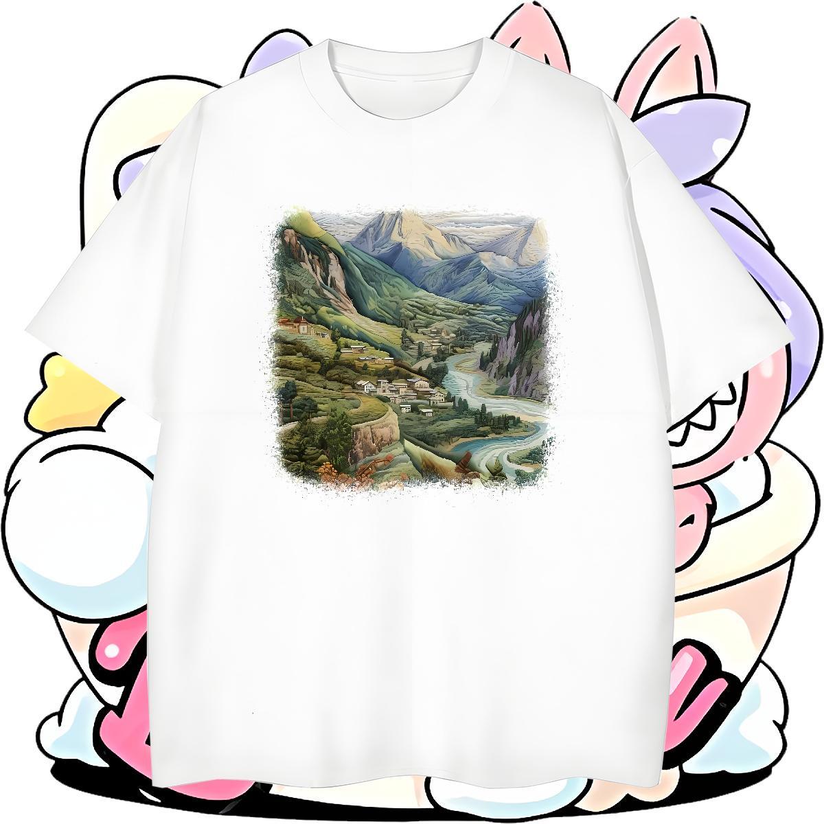 High Quality Mens Tshirts 230g 100% Cotton Street Wear mountains Custom Cartoon Breathable Short Sleeve 2024 Designer T shirt Tee Shirt