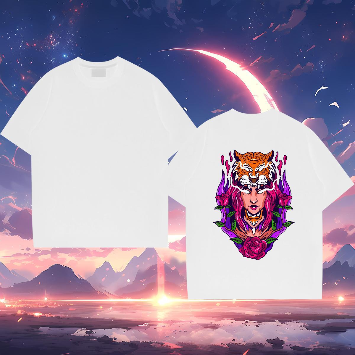 Wholesale Men T Shirts 230g Pure Cotton tiger Sport Top Tees Breathable Short Sleeve Designer Men Clothes T-Shirt DIY Anime