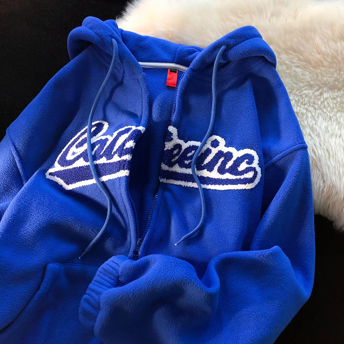Autumn/Winter Shake Fleece Hooded Zipper Milk Yellow Sweatshirt Women's Small Oversize Plush Cardigan Coat Top