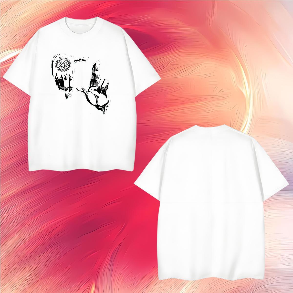 T Shirt For Man 230g Cotton hands Summer Casual O Neck Short Sleeves Anime Print Tshirts 2024 Designer Cool Design Clothes