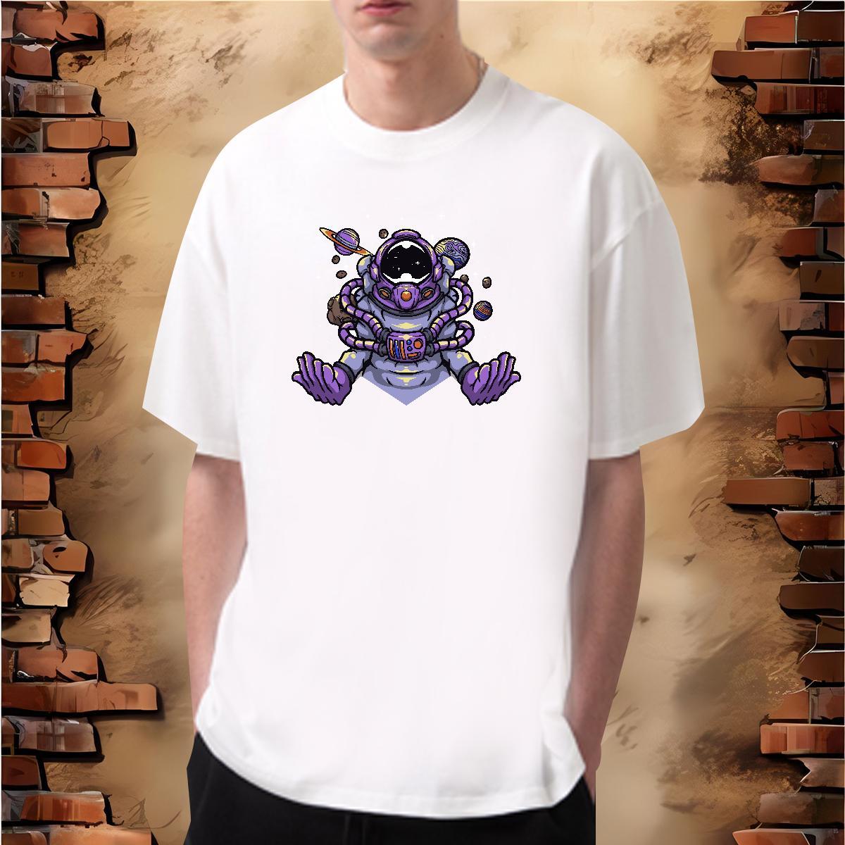 T Shirt For Man 230g Cotton cosmonaut Home Outdoor Breathable Black Oversized Men Clothes T-Shirt Stylist TOP Quality Tshirts