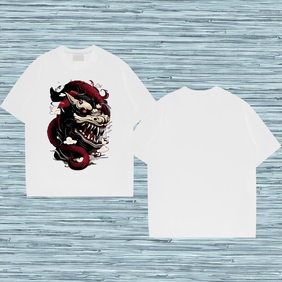 Free Shipping Mens T Shirts 100% Cotton 230g dinosaur Beach Tops Crew Neck High Quality Men Tees Oversized