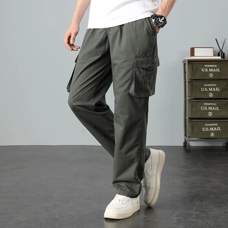Cargo Pants Men Military Work Overalls Loose Straight Tactical Trousers Multi-Pocket Baggy Casual Cotton Army Slacks Pants 240806