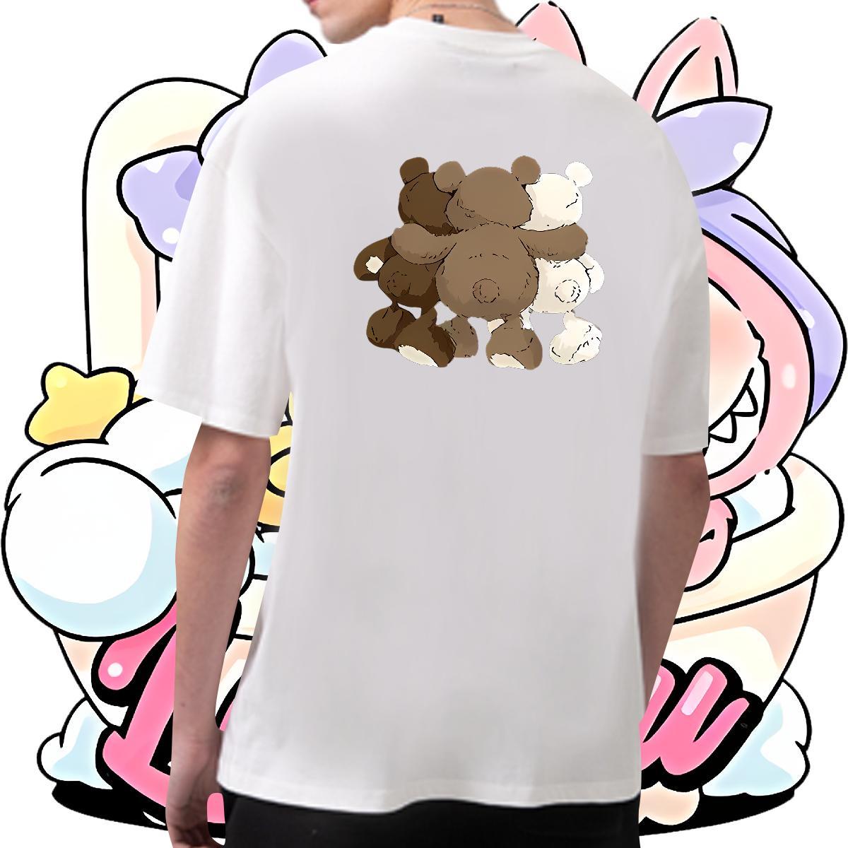 Casual New T-Shirts 230g Pure Cotton bear Outdoor Tee Shirt Breathable Crew Neck Soft Tshirts Black White
