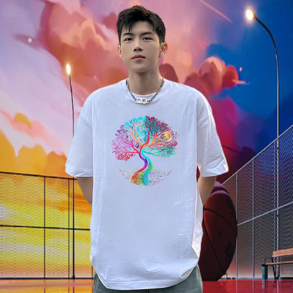Classic Casual Man T Shirts 230g Cotton tree Hip Hop Street Tees Shirts Breathable Soft Designer Couples T Shirts DIY Logo Oversized
