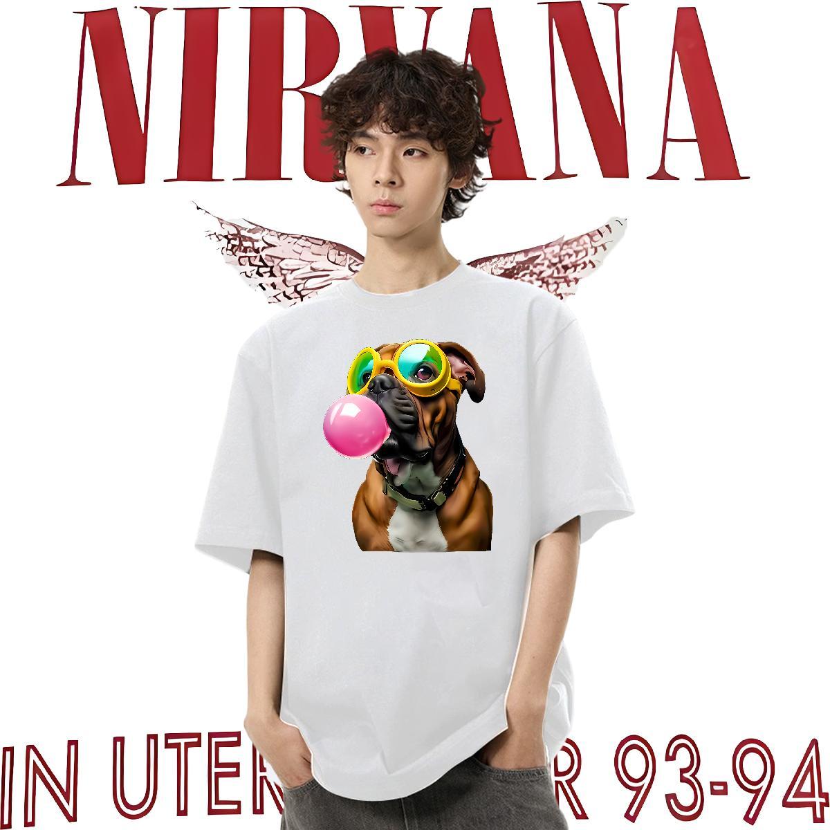 Casual New T-Shirts for Men 100% Cotton 230g dog Sport Polos Round Neck Short Sleeve Brand Mens Tshirts Floral Print
