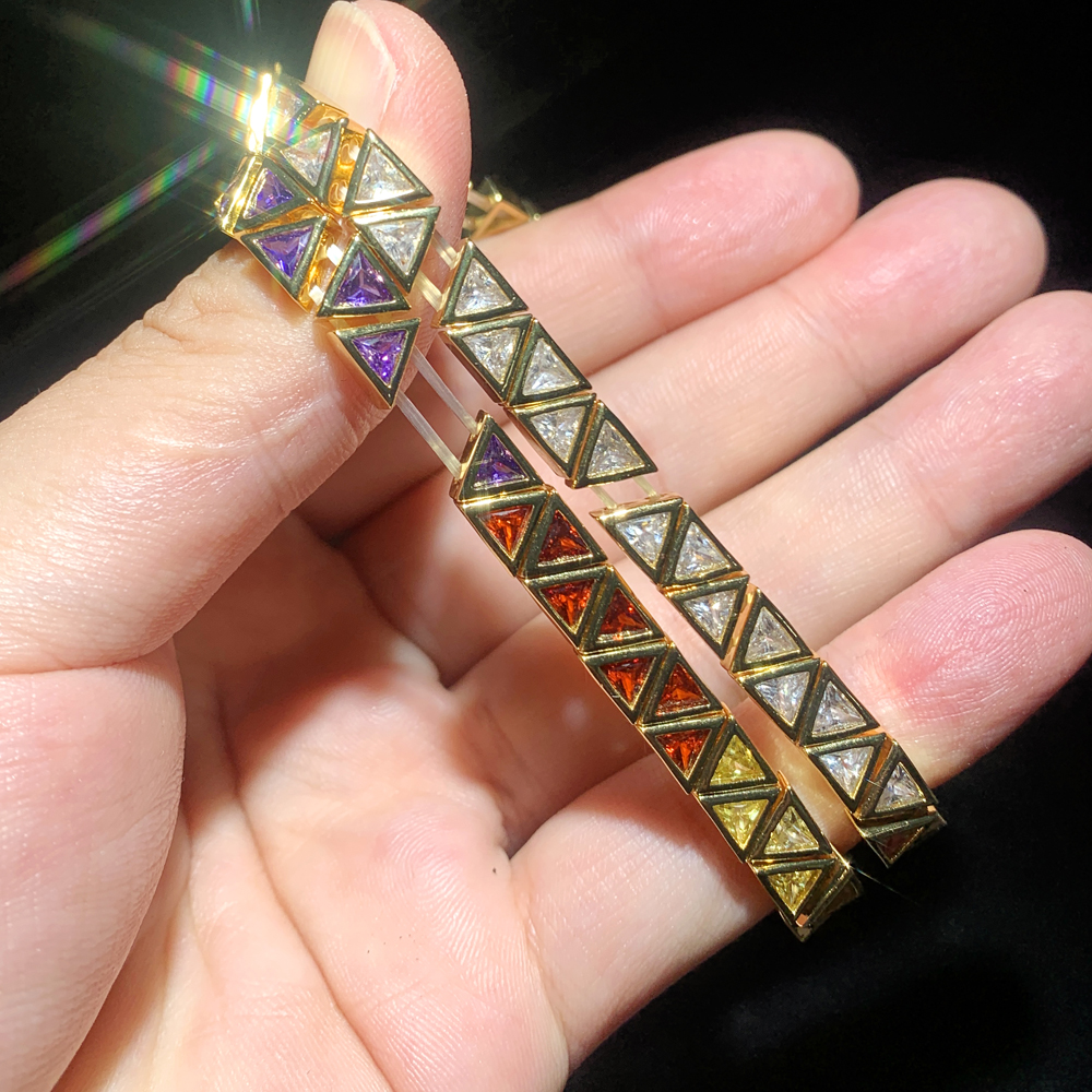 2024 New Fashion Women Jewelry Gold Plated Geometric Triangle CZ Cubic Zirconia Stretchy Stretch Tennis Bracelet 43b9