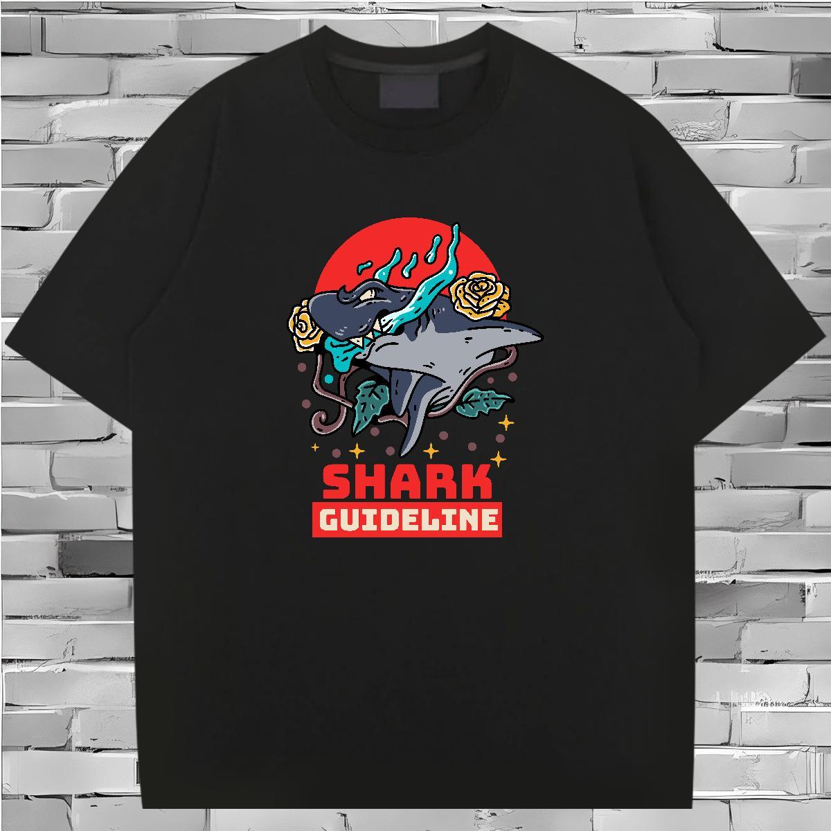 2024 T-Shirts for Men 230g Cotton shark Hip Hop Wear Short Sleeve Soft Loose Fit Couples T Shirts Custom Cartoon
