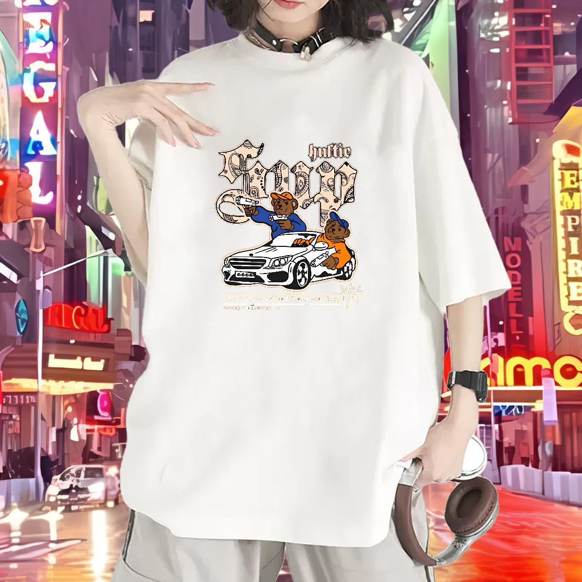 Lady Womens T Shirts Breathable Soft Women Tees Custom Printing bear Spring Summer 230g Cotton Classic Tops