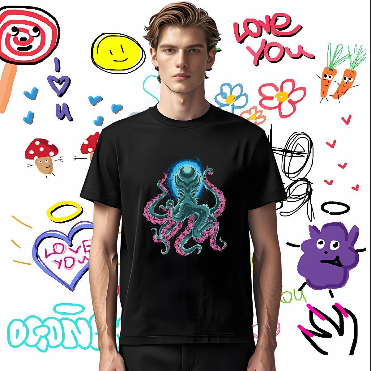Fashion Design Men T Shirts 230g Cotton octopus Home Outdoor Tops Shirt Short Sleeve Soft Classic Tshirts Cartoon Print