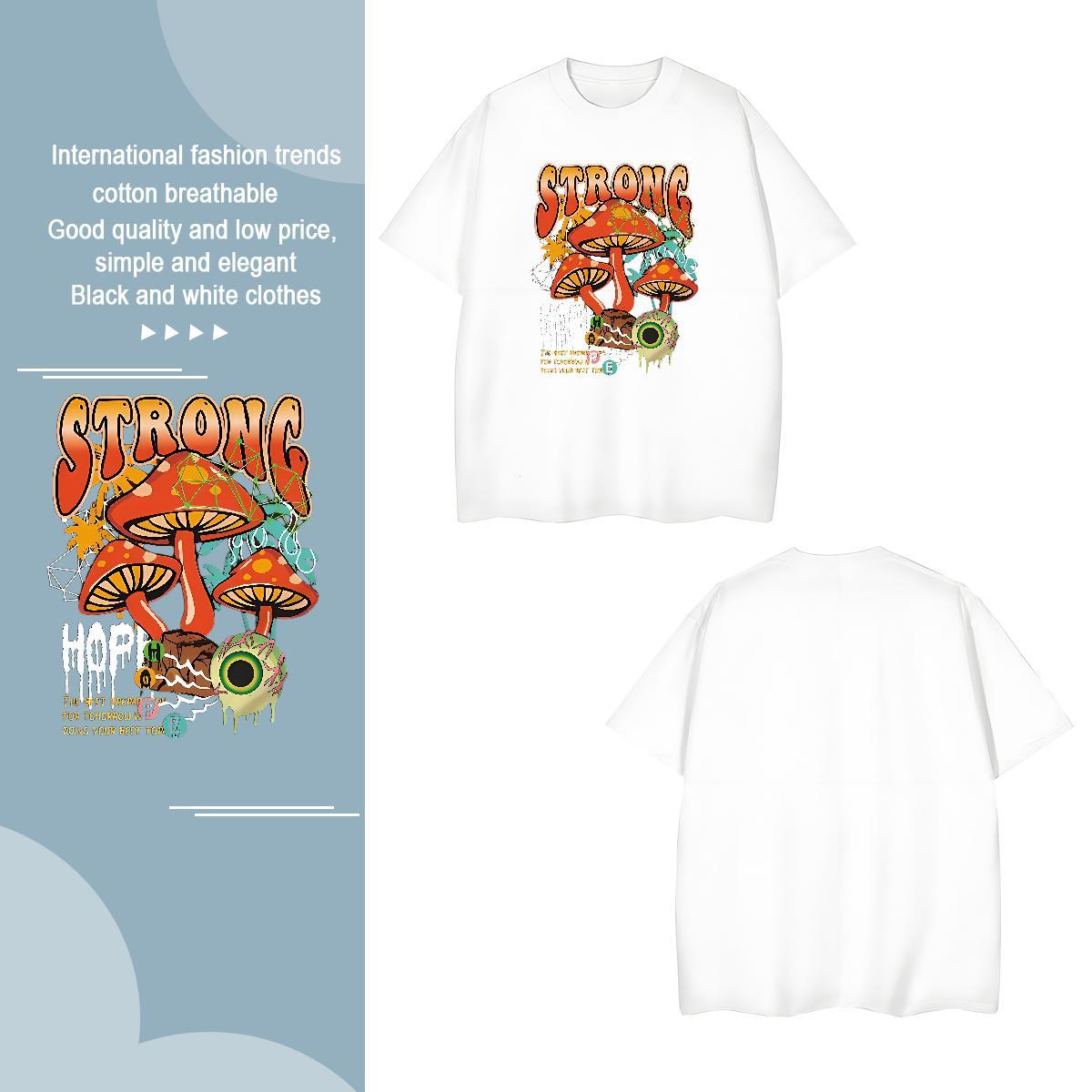 T Shirts Men 230g Pure Cotton mushroom Summer Casual Short Sleeve O-Neck Anime Print Men Tshirts 2024 Unisex Wear