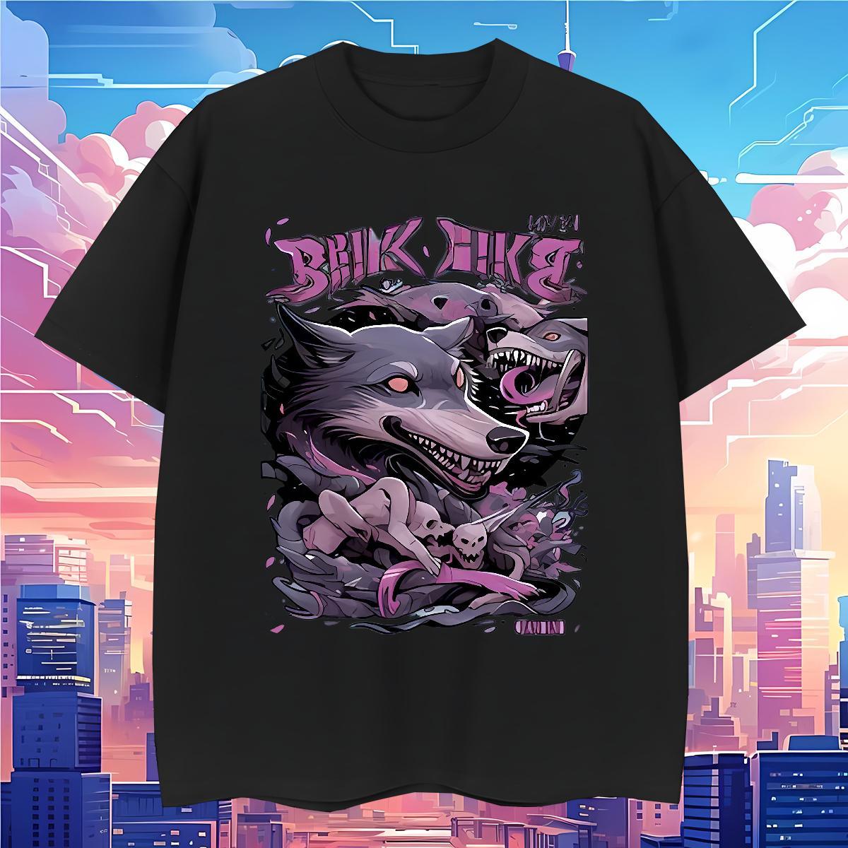 T Shirt For Man 230g Pure Cotton wolf Daily Wear Breathable Short Sleeve Skull Couples T Shirts Fashion Designer High Quality Clothings