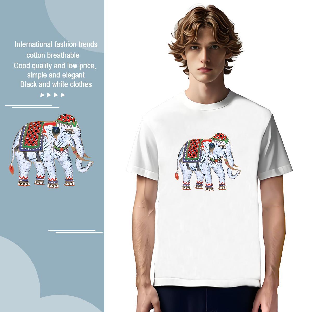 Mens T Shirts 100% Cotton 230g elephant Anime Printing Street Short Sleeve O-Neck Cartoon Printing L-4XL Mens Tshirts Classic Popular Clothes