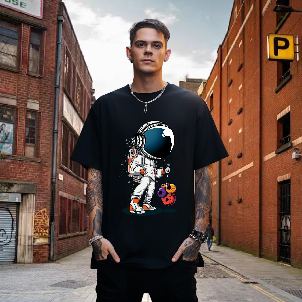 Mens T Shirts 230g 100% Cotton cosmonaut Street Casual Pure Cotton Black Oversized Tshirt for Man Woman DIY Designer Tops Tees