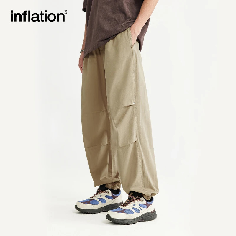 INFLATION Garment Dyed Mens Cotton Cargo Joggers Trendy Minimalist Washed Pants Male Trousers Plus Size 240806
