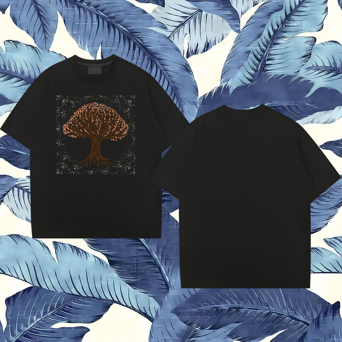 Custom T-Shirts for Men 230g Pure Cotton tree Daily Wear Tops Breathable Short Sleeve Wholesale Men Tees Cartoon Print