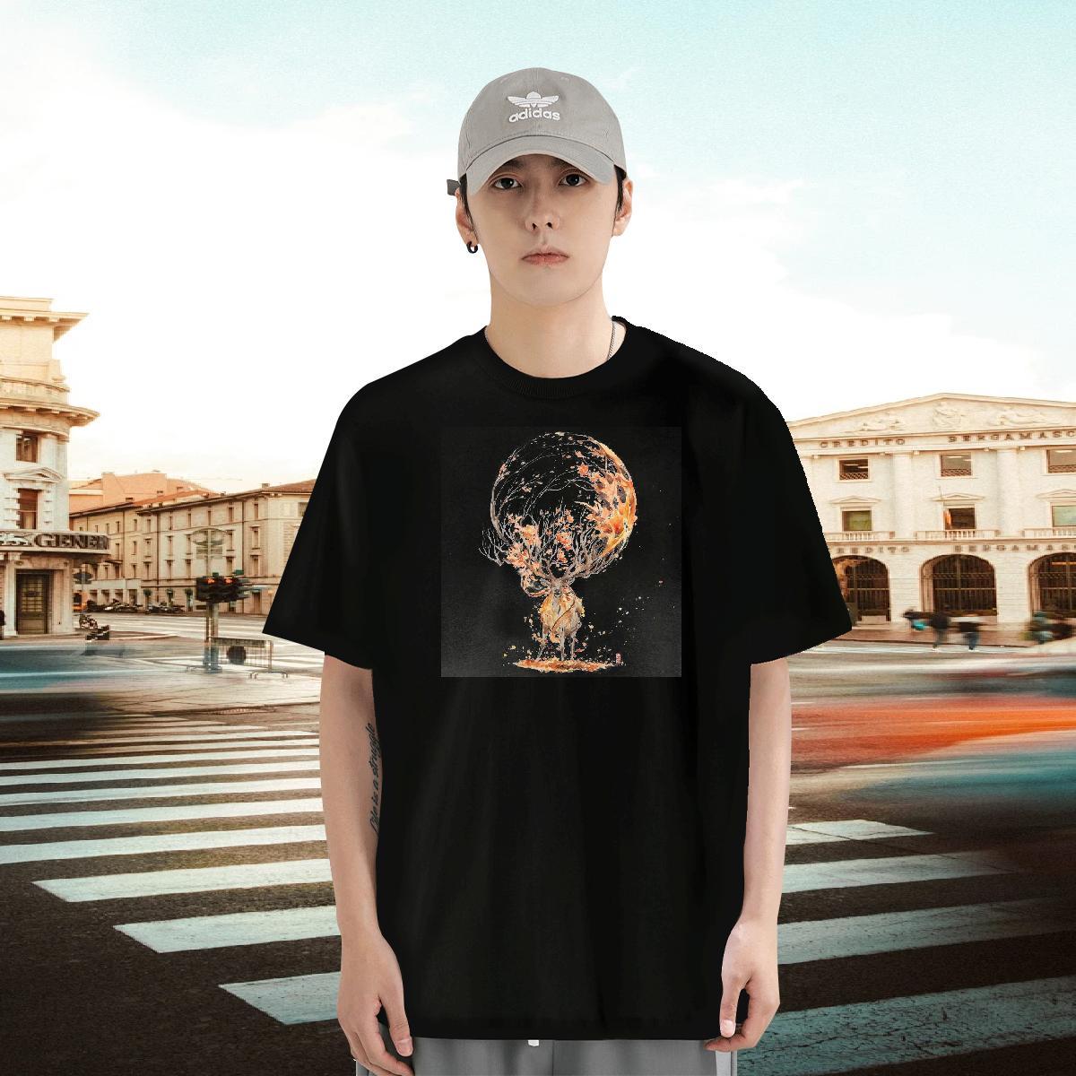 Cool Mens Tshirts 230g Cotton Street wear Hip Hop Deer DIY Printed Breathable Crew Neck Fashion Mens T Shirts Tops