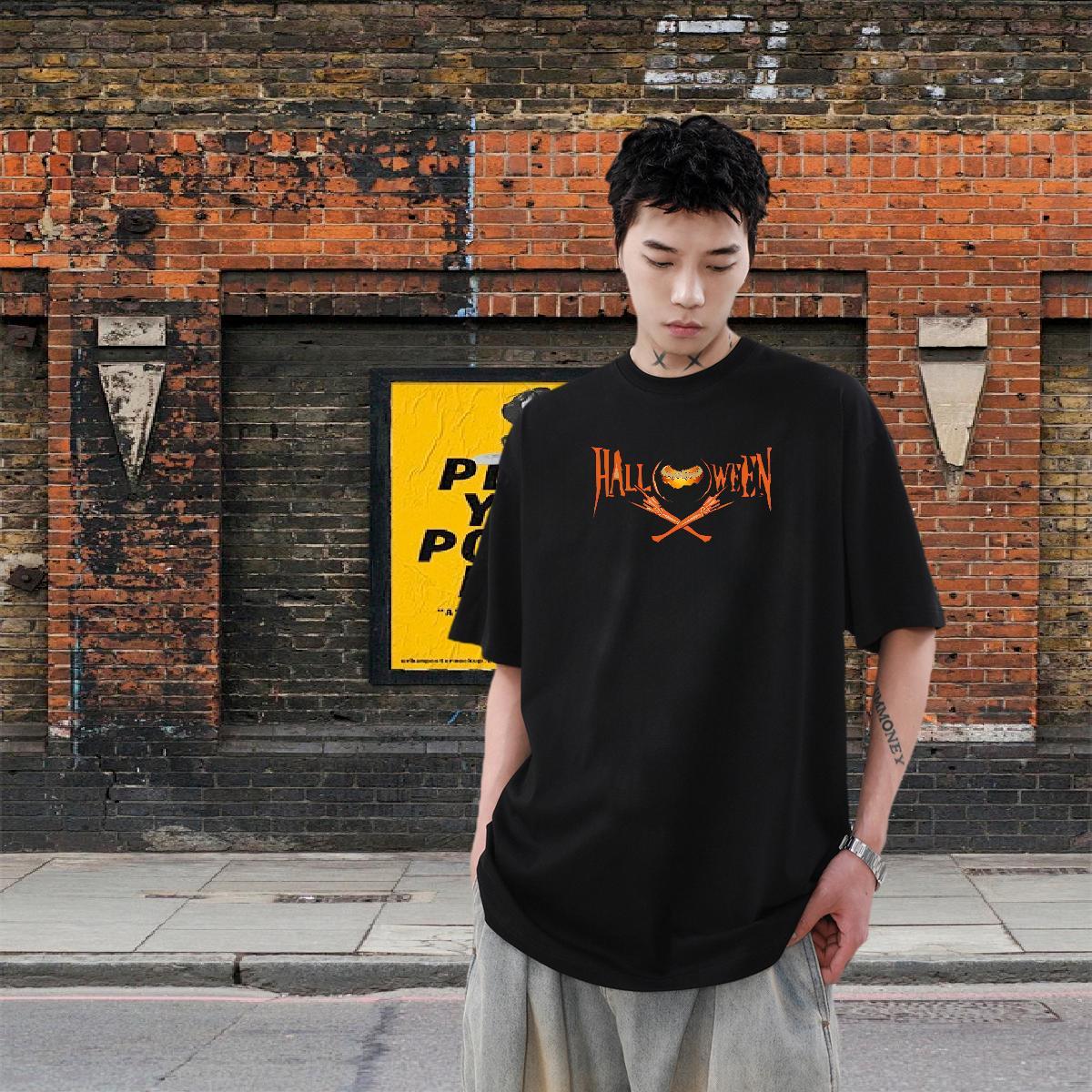 DIY T Shirts Men 230g Pure Cotton halloween Street Casual Tshirts Breathable Short Sleeve Free Shipping Men Tops Tees DIY Printed