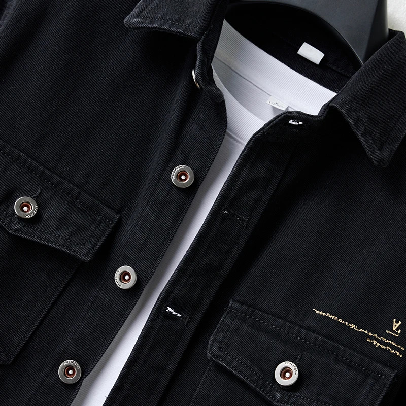 denim jacket mens retro Jean Coats streetwear fashion Jean jacket mens lapel denim jacket cotton bomber jacket240806