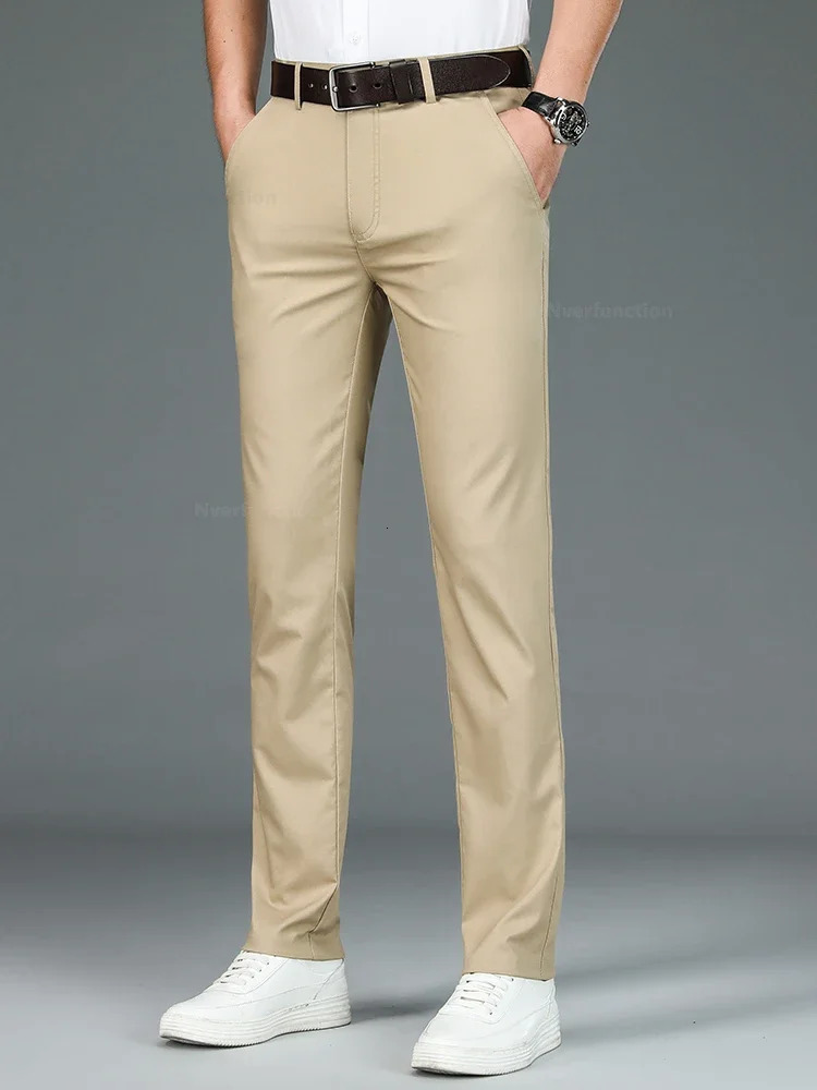 Bamboo Fiber Straight Business Pants Men Summer Clothes Fashion Classic Designer Breathable Casual Long Formal Trouser Male 240806