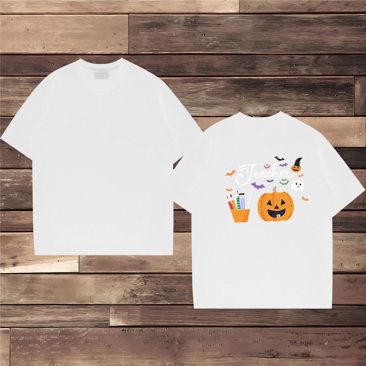 DIY Customized T-Shirts 230g Cotton halloween Beach Polos Round Neck Short Sleeve Unisex Couples T Shirts Cartoon Print