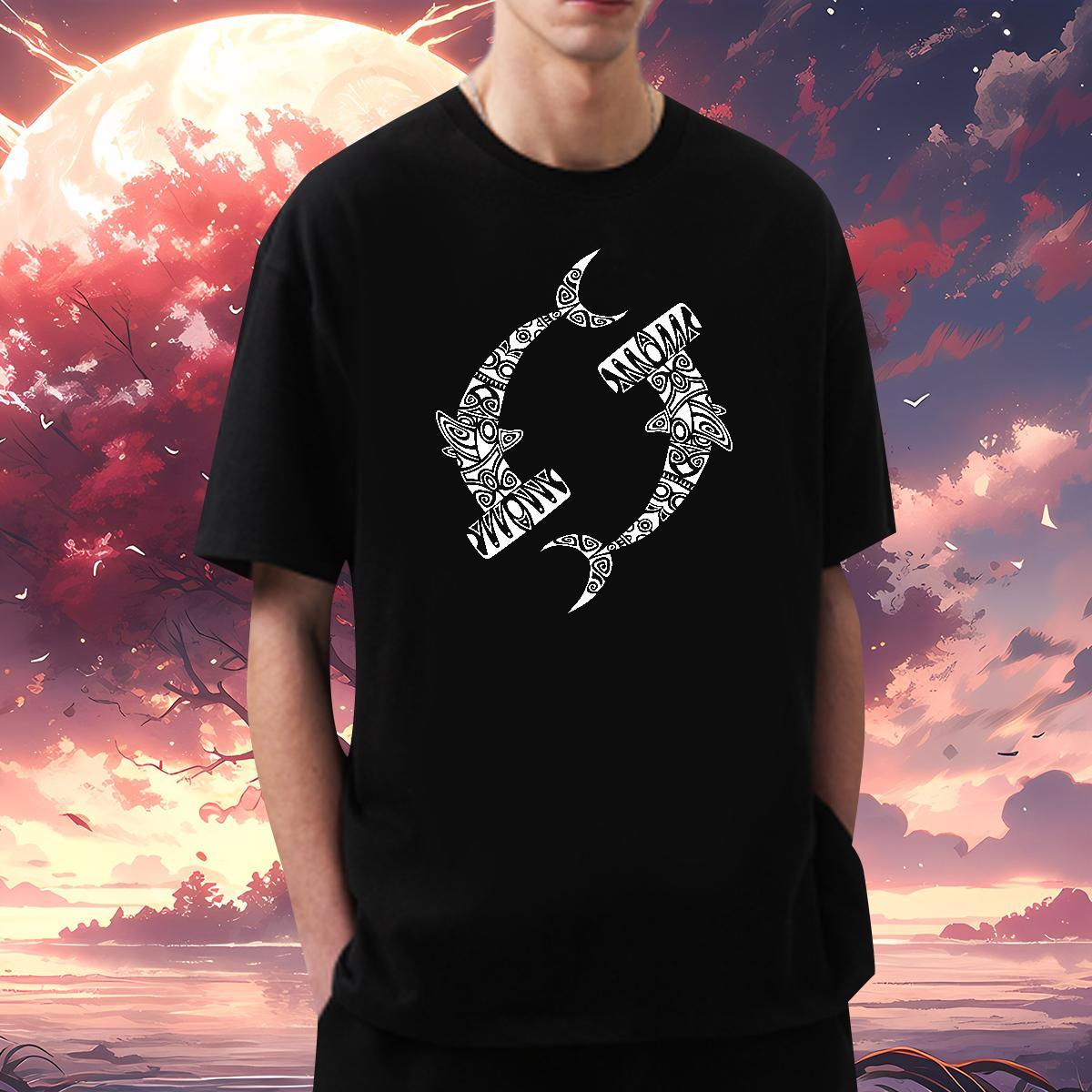 Man T Shirts 230g Cotton fish Hip Hop Street Crew Neck Black White Men Clothes T-Shirt New Designer Loose Tees Shirts