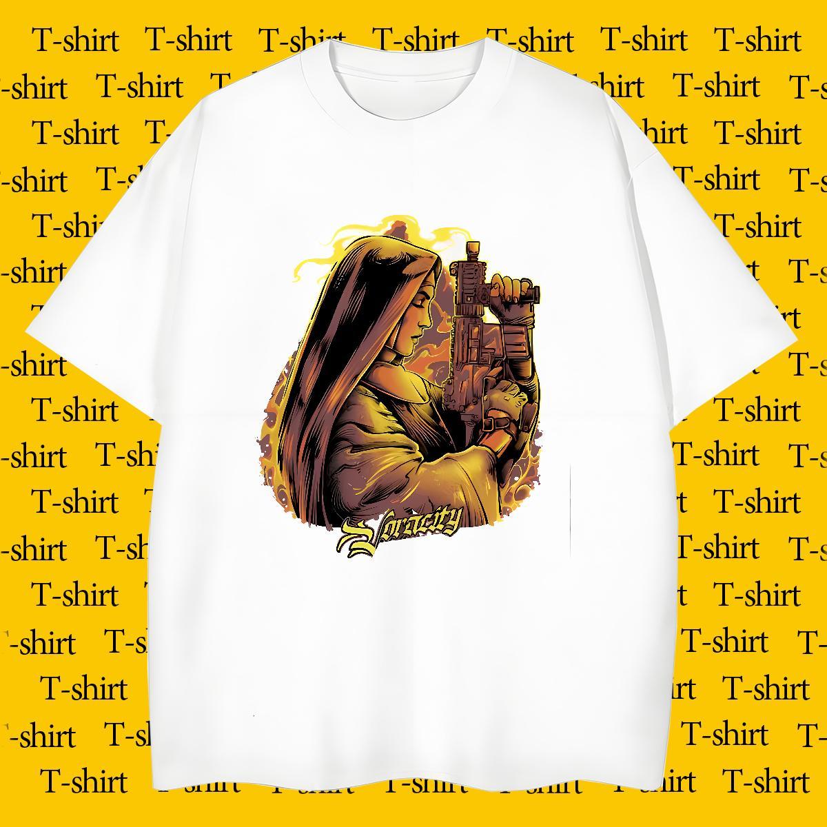 Mens T Shirts 100% Cotton 230g gun Spring Summer Breathable Short Sleeve Cartoon Print Men Tops Tees Classic Loose Tees Shirts