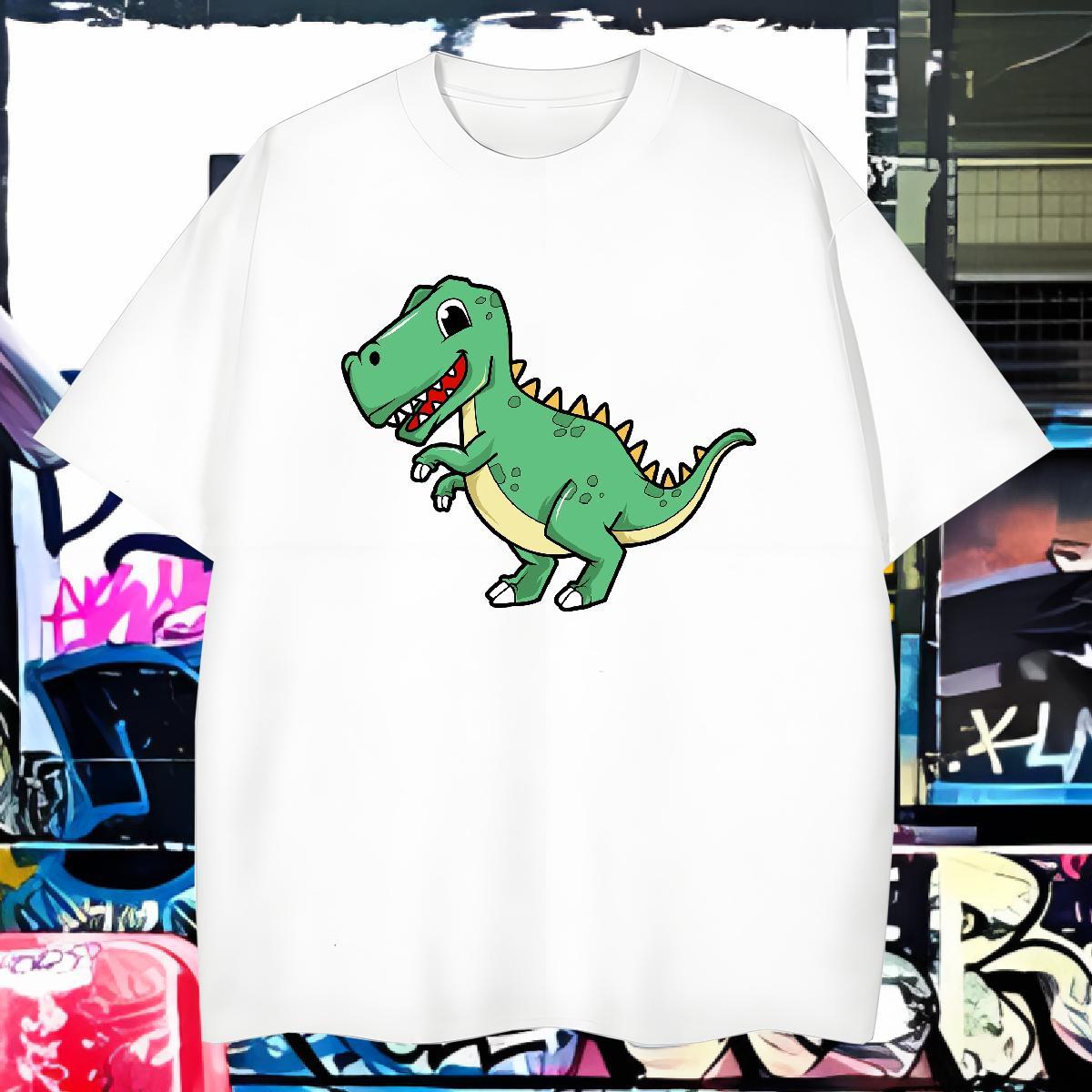 Fashion T-Shirts 230g 100% Cotton dinosaur Casual Beach Tee Shirt O Neck Short Sleeves Cool Men Tees Custom Cartoon