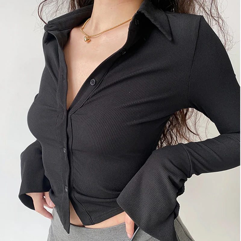 Loose polo collar single chest collar solid pullover five color womens slim fit long sleeved womens autumn clothing 240827