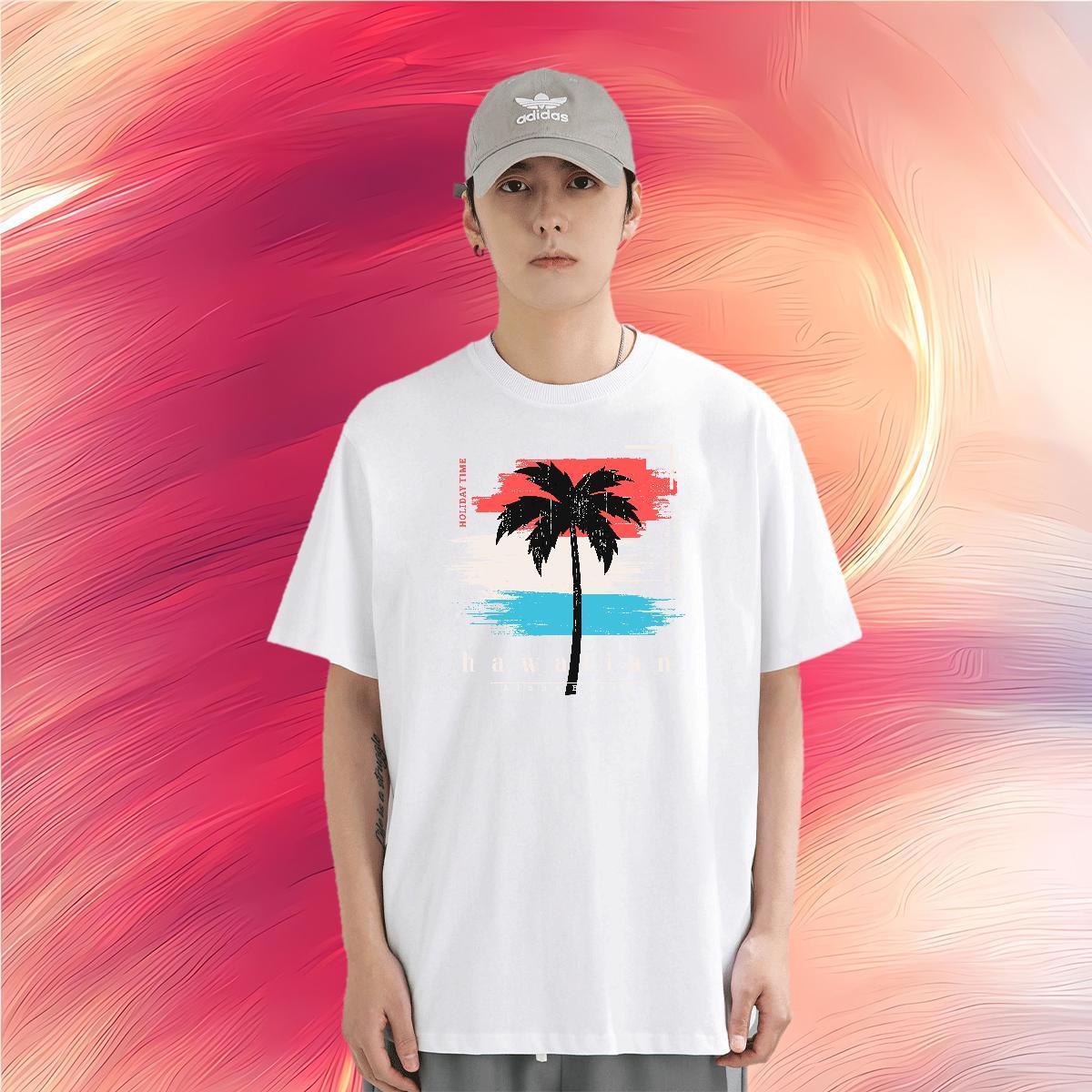 T shirt 230g Pure Cotton tree Casual Beach Round Neck Short Sleeve Plus Size Cartoon Couples T Shirts Classic Soft Tops Shirt