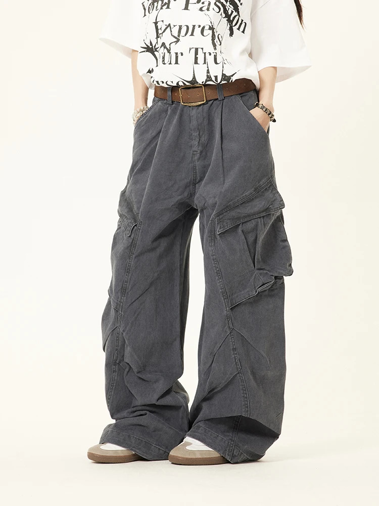 Spring Cargo Jeans American Street Style Baggy Cargo Pants Women Multi-pocket Wide Leg Jeans 240806