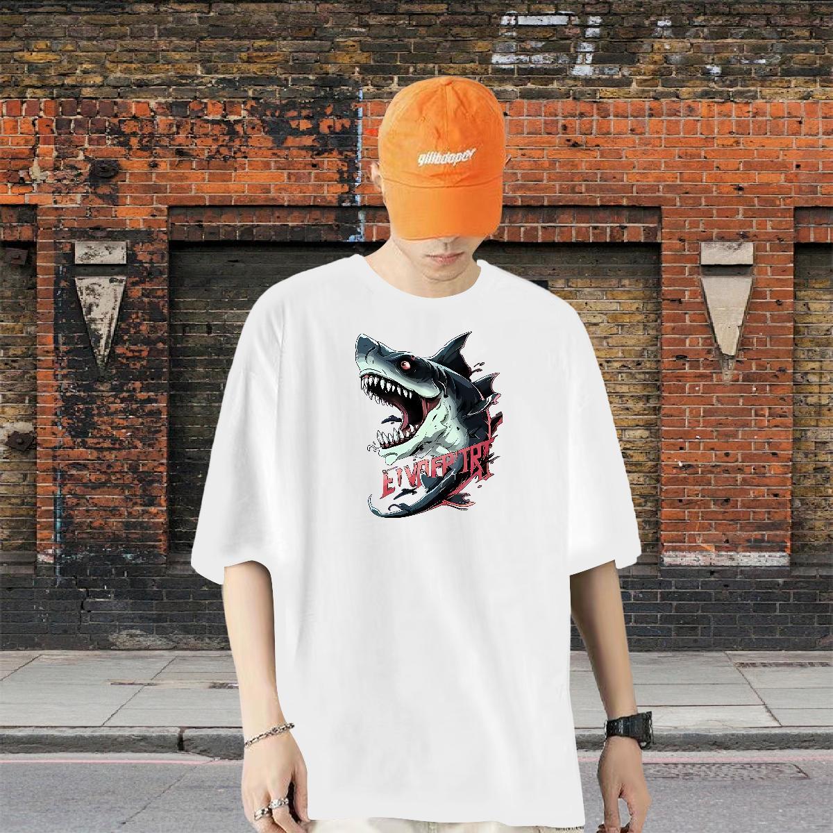 Factory Direct Man T Shirts 100% Cotton 230g shark Daily Outfit Tshirts Round Neck Short Sleeve Soft Men Tshirts Customized Print