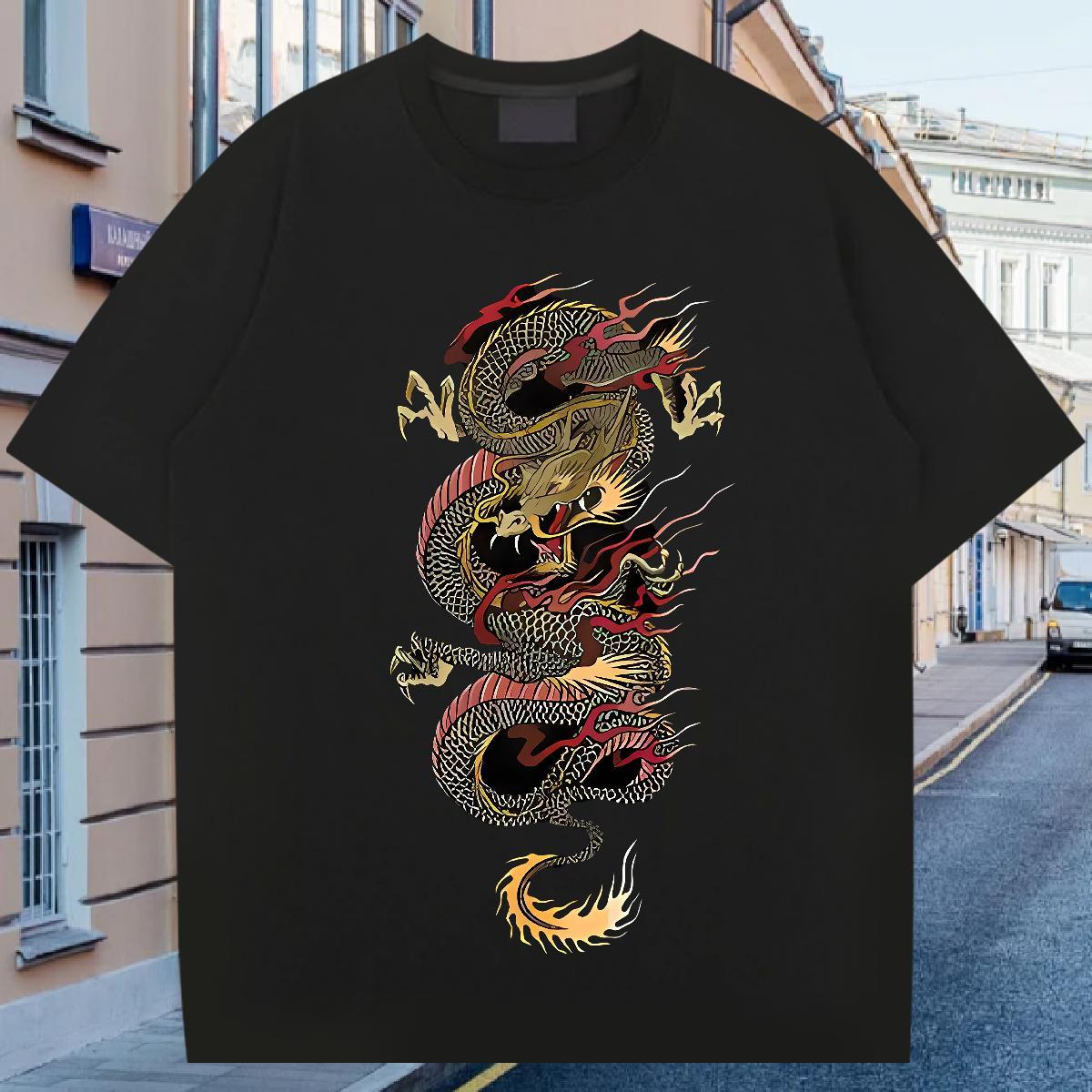 T-Shirts 230g Pure Cotton Angry Dragon Outdoor Breathable Crew Neck DIY Anime Men Tees Fashion Designer Comfortable Tees Shirts