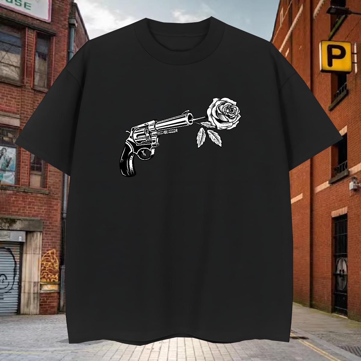 T Shirts Men 100% Cotton 230g pistol Daily Outfit Breathable Short Sleeve DIY Anime Men Tees Fashion Designer Cool Design Clothes