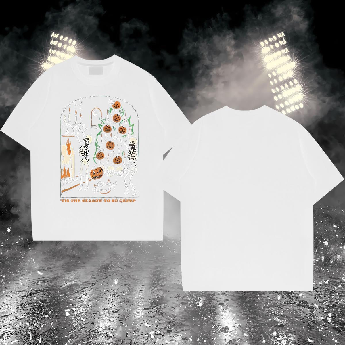 Free Shipping Couples T Shirts 230g Cotton pumpkin Mens T Shirts Street Wear Breathable Skull 2024 DIY Clothes