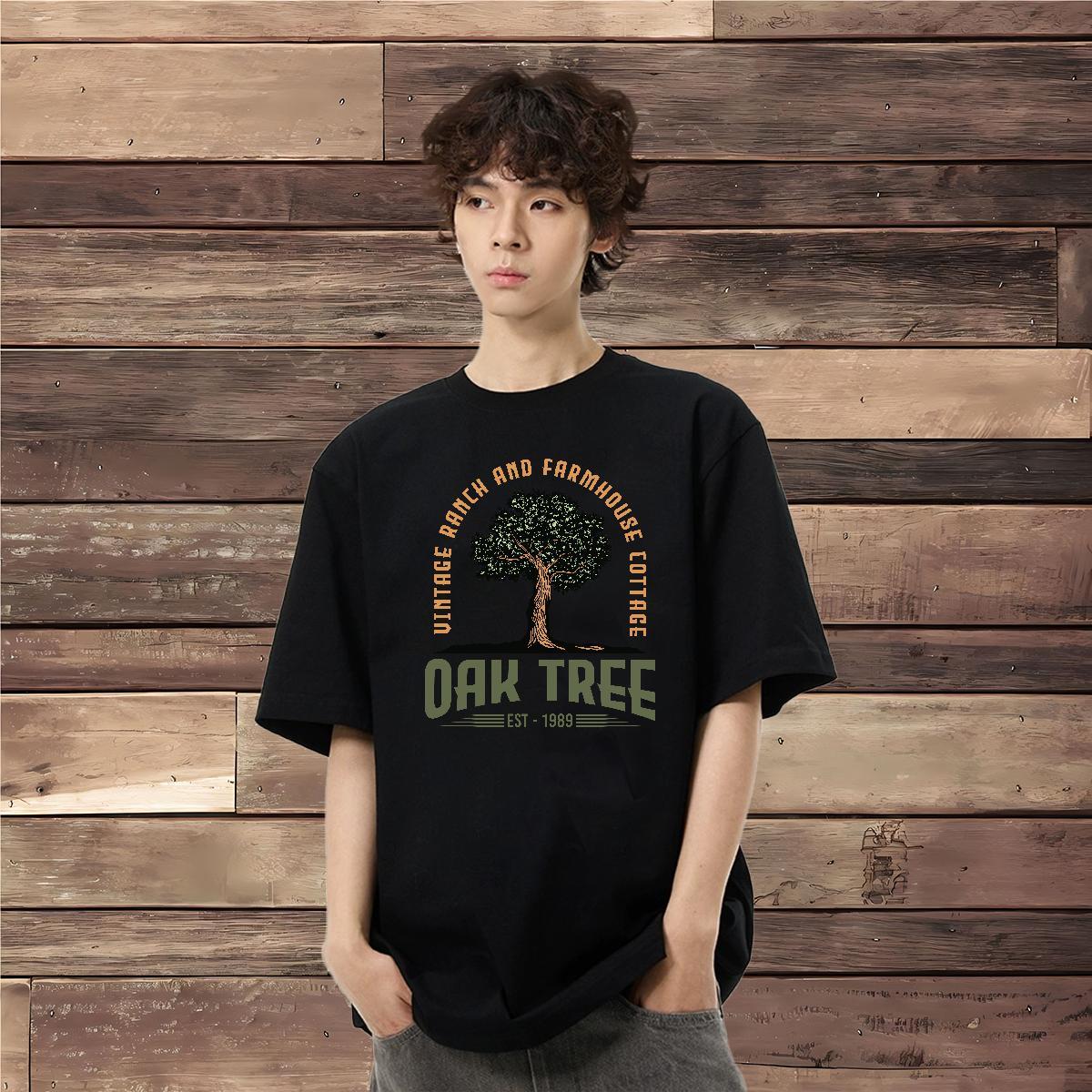 2024 T Shirt For Man 230g Cotton tree Spring Summer Clothings Breathable Short Sleeve Popular Tshirt for Man Woman DIY Logo Oversized