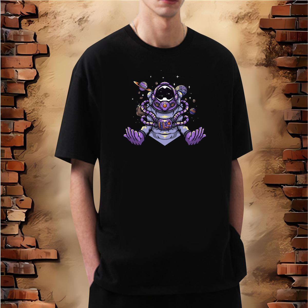 T Shirt For Man 230g Cotton cosmonaut Home Outdoor Breathable Black Oversized Men Clothes T-Shirt Stylist TOP Quality Tshirts