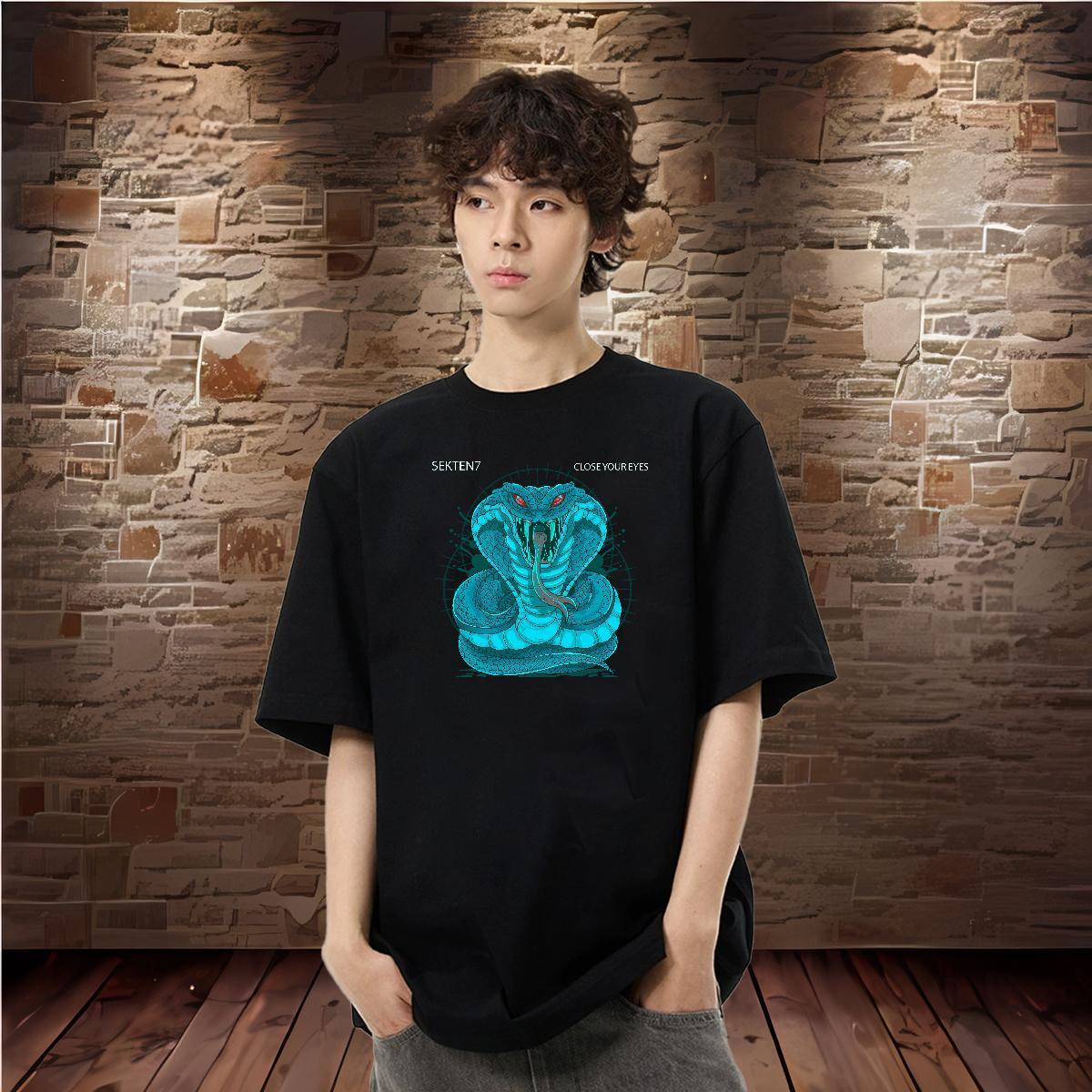 Fashion New T Shirts Men 100% Cotton 230g snake Daily Outfit Polos Short Sleeve Soft Loose Fit Tshirts DIY Printed