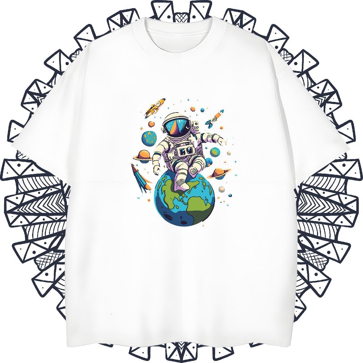 Cool Mens Tshirts 100% Cotton 230g High Street Hip Hop spaceman Anime Print Short Sleeve Soft Fashion T shirt Clothes