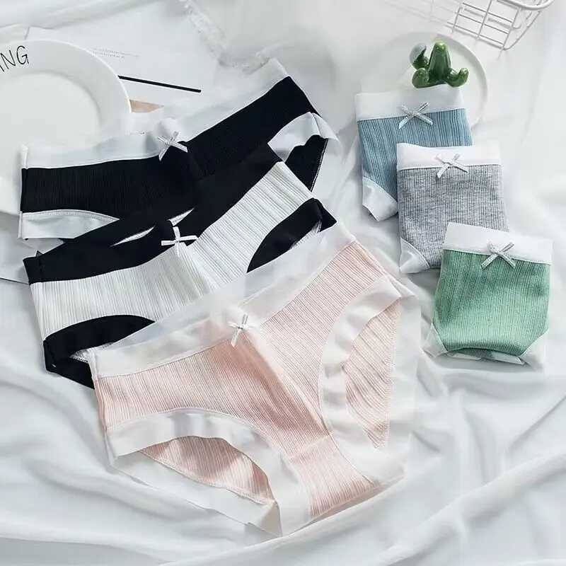 4 pieces/batch of cotton underwear cute knot soft breathable fabric young girls underwear solid childrens clothingW240715