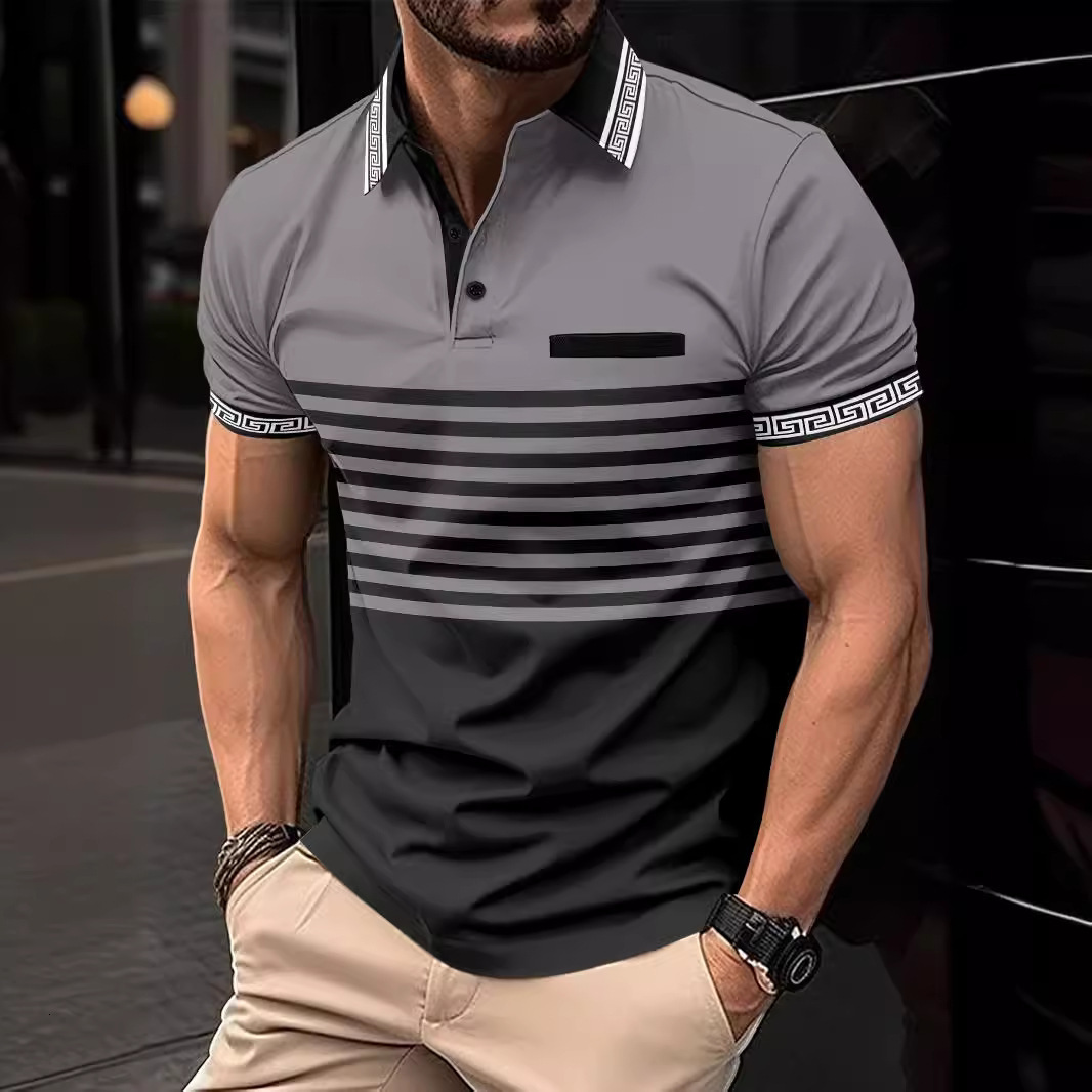 Instagram Summer Fast Selling POLO Shirt Jacquard Thread Flip Collar Men's Sports Polo