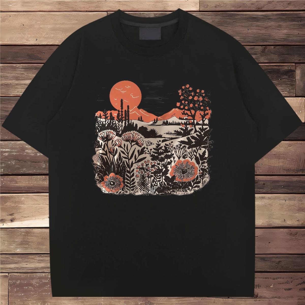 Free Shipping T Shirt For Man 230g 100% Cotton tree Daily Wear Top Tees Crew Neck Cool Men Clothes T-Shirt Asian Size