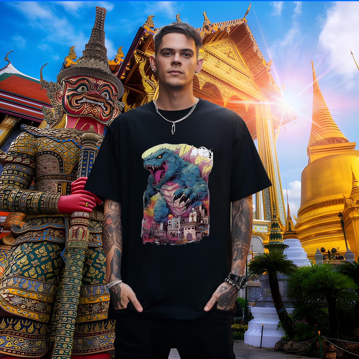 Free Shipping Tshirt for Man Woman 230g Pure Cotton dinosaur T-Shirts for Men Street Crew Neck Breathable Asian Size Fashion Designer Tee Shirt