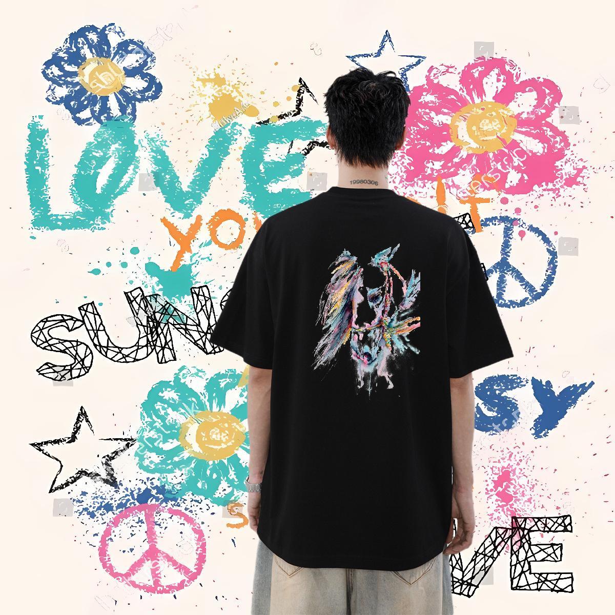 Fashion Mens T Shirts 100% Cotton 230g horse Hip Hop Street Tops Shirt Short Sleeve Soft Designer Tshirts DIY Logo Oversized
