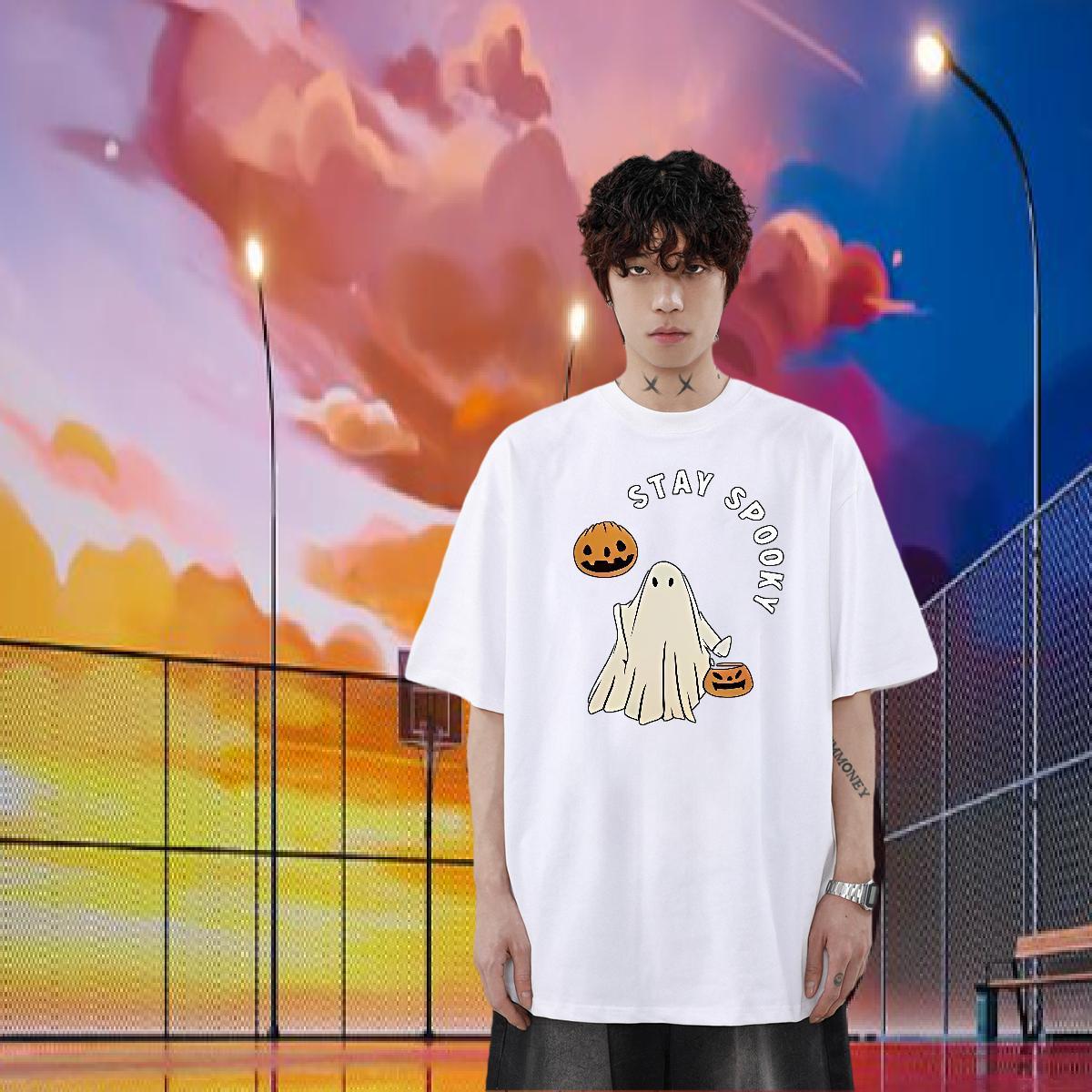 Wholesale T Shirt For Man 230g Cotton halloween Hip Hop Clothes Crew Neck Cool Design Men Tshirts White Plus Size